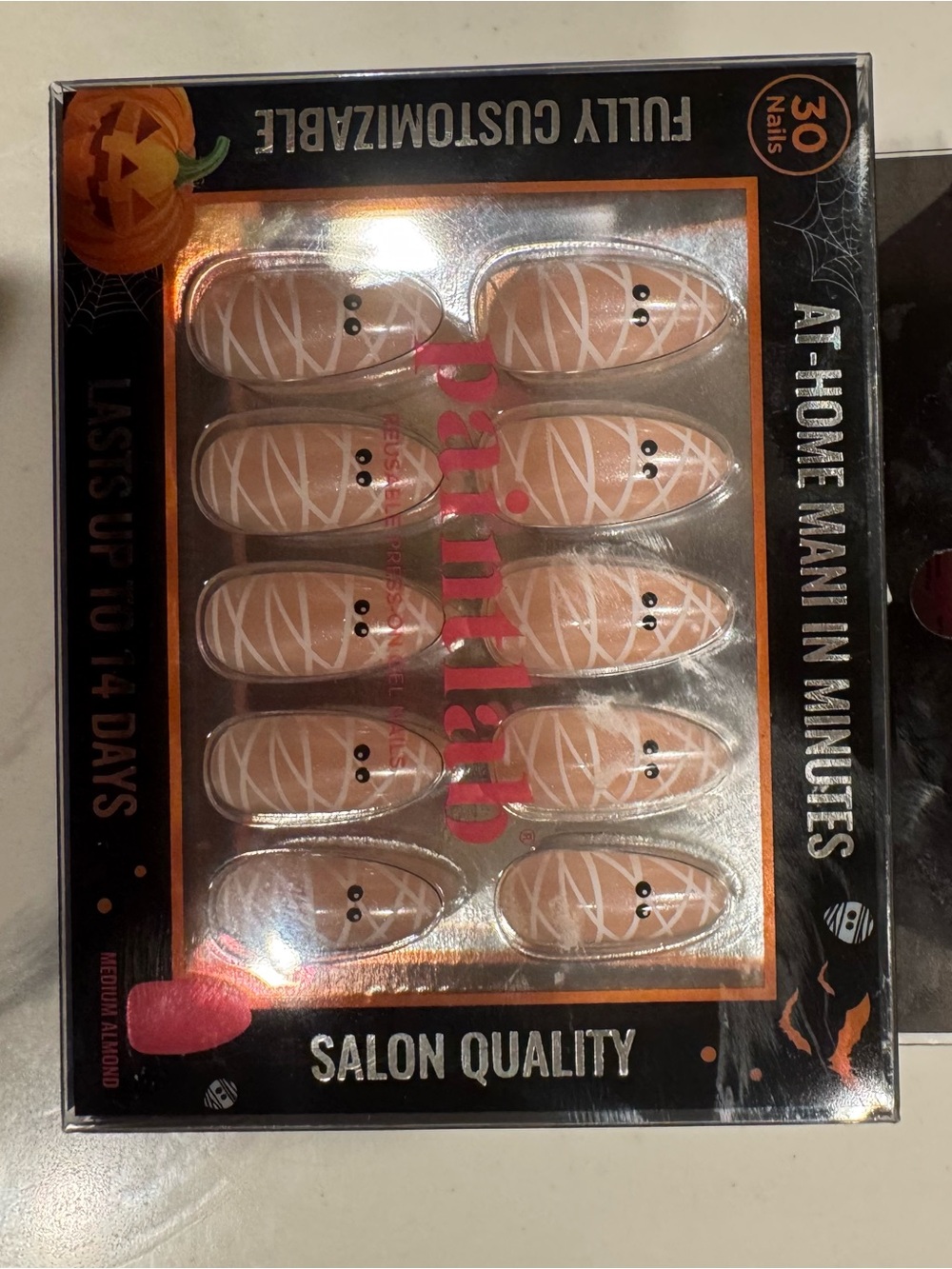 Halloween Mummy Press-On Nails - Cream/Orange